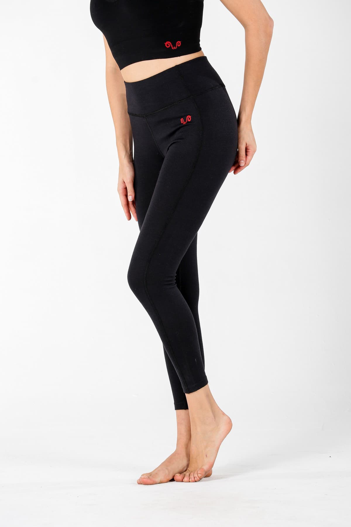 Czarne damskie legginsy merino 260 g/m² z wysokim stanem