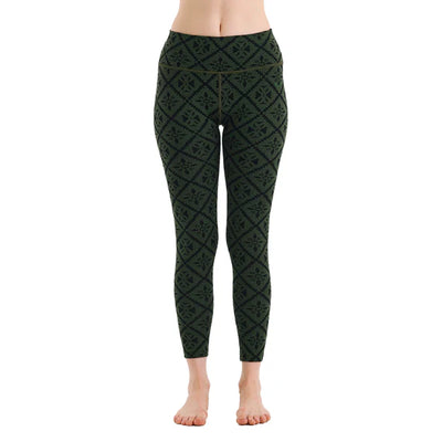 Zielone damskie legginsy termoaktywne ze 100% wełny merino 230 g/m²
