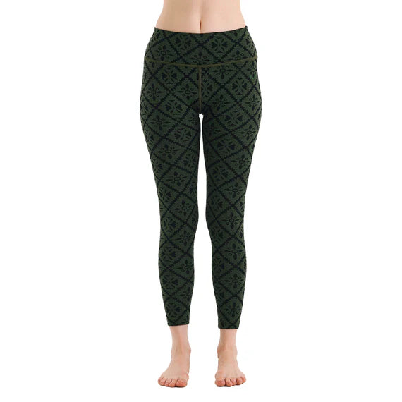 Zielone damskie legginsy termoaktywne ze 100% wełny merino 230 g/m²