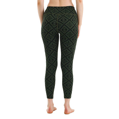 Zielone damskie legginsy merino z wysokim stanem 230 g/m²