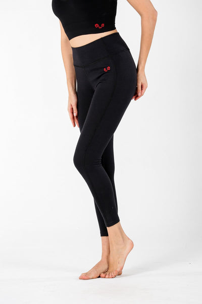Czarne damskie legginsy ze 100% wełny merino z wysokim stanem