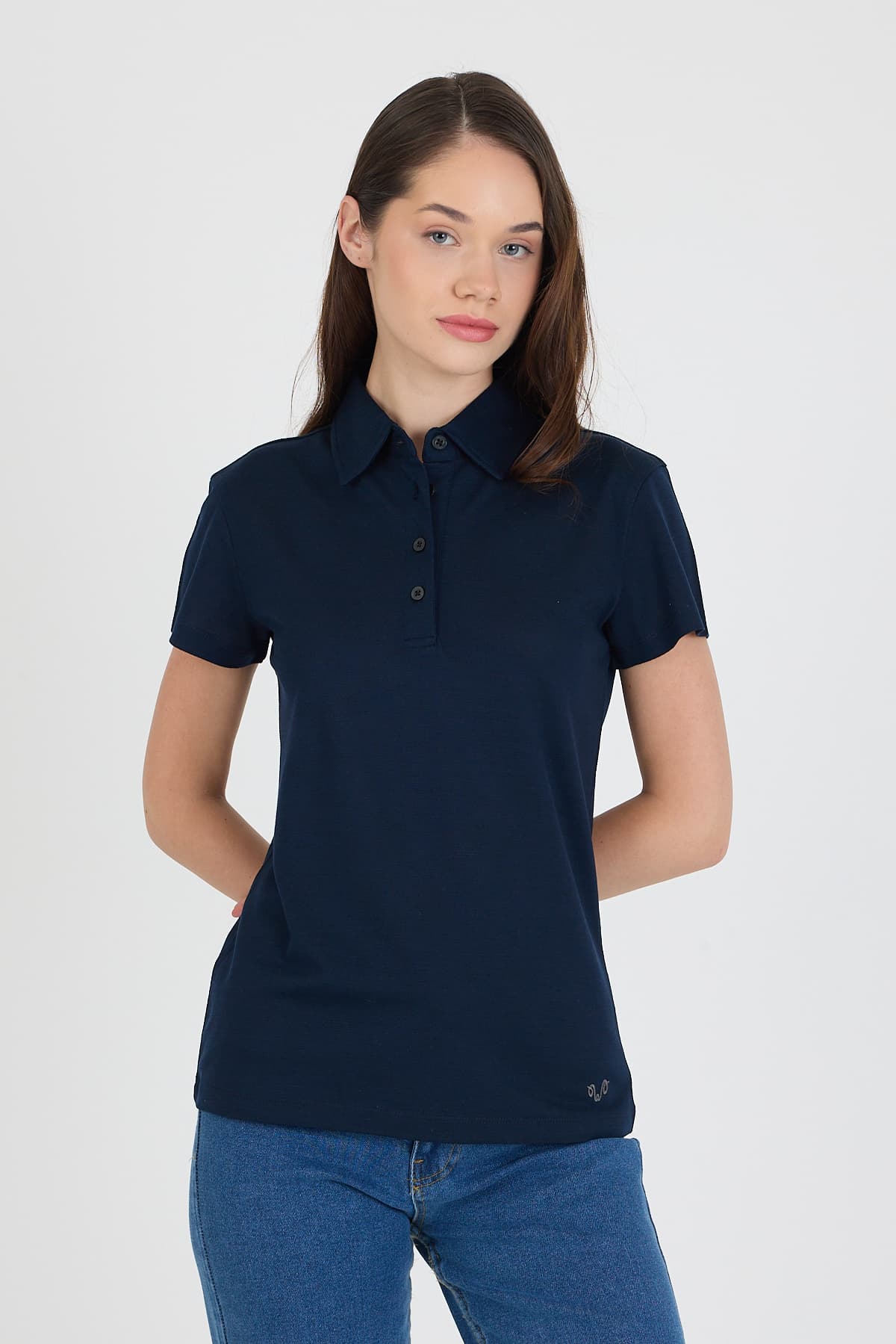 Granatowa damska koszulka polo ze 100% wełny merino 