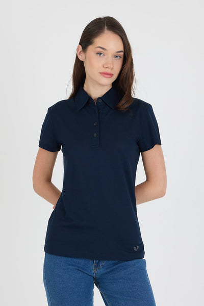 Granatowa damska koszulka polo ze 100% wełny merino 