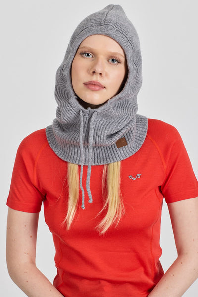 Szary komin z kapturem ze 100% wełny merino 210 g/m²