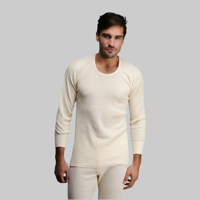 Koszulka z długim rękawem ze 100% wełny merino w kolorze ecru-bielizna bazowa