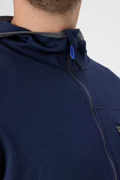 Granatowa męska bluza merino z pełnym zamkiem – model rozpięty
