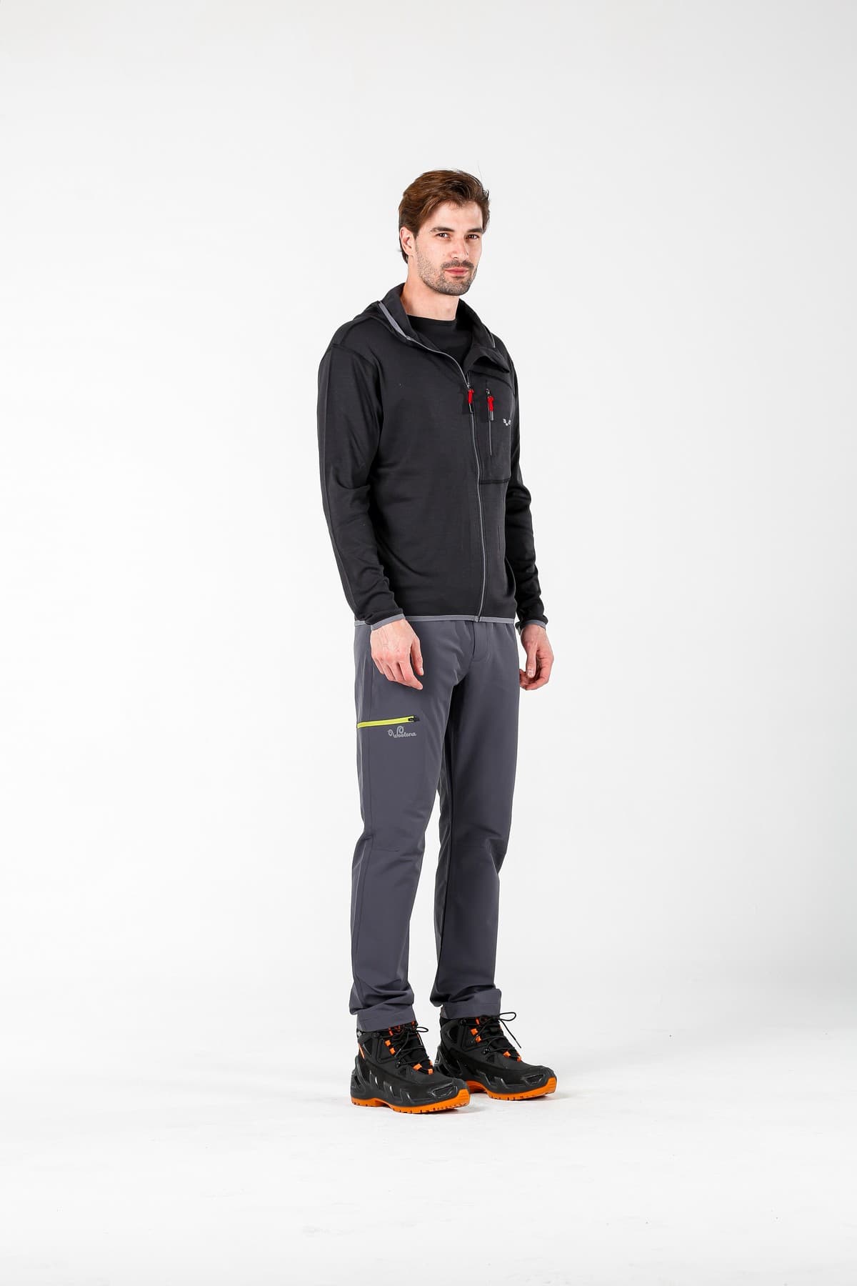 Czarna męska bluza z kapturem z wełny merino do trekkingu i aktywności outdoorowych