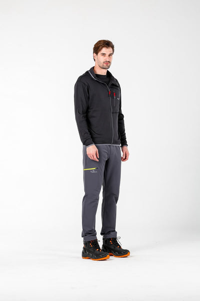 Czarna męska bluza z kapturem z wełny merino do trekkingu i aktywności outdoorowych