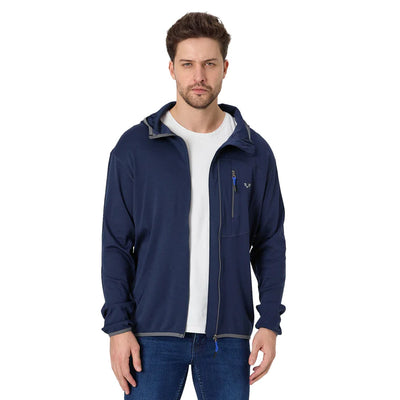 Granatowa męska bluza z kapturem ze 100% wełny merino