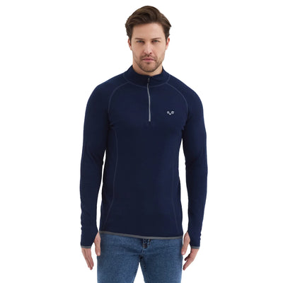Granatowa męska koszulka termoaktywna ze 100% wełny merino 230 g/m² z pętlą na kciuk