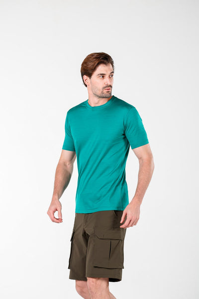 Szmaragdowa męska koszulka ze 100% wełny merino 135 g/m²