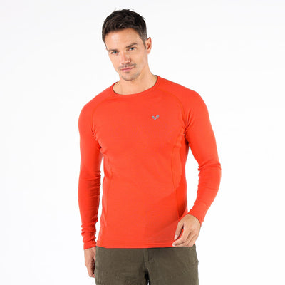 Pomarańczowa męska koszulka termoaktywna ze 100% wełny merino 195 g/m² jako pierwsza warstwa