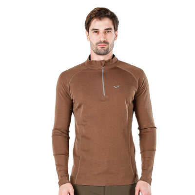Męska koszulka 100% wełna merino z zamkiem YKK 195 g/m² – brązowa