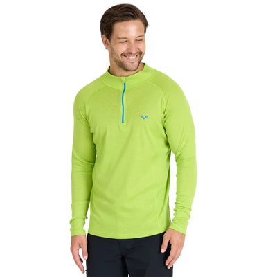 Męska koszulka 100% wełna merino z półgolfem na zamek– limonkowa