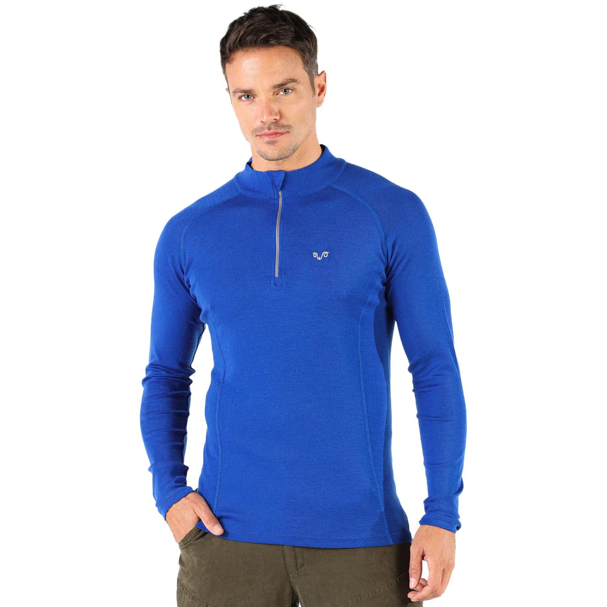 Męska koszulka 100% wełna merino na outdoor – niebieska