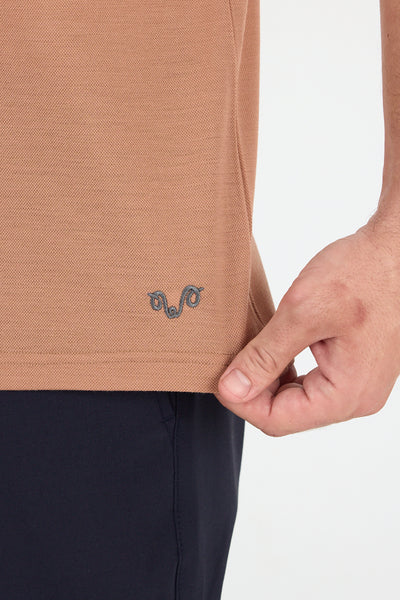 Brązowa męska koszulka ze 100% wełny merino Piqué 170 g/m² z krótkim rękawem