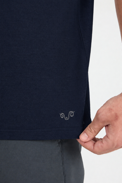 Granatowa męska koszulka ze 100% wełny merino Piqué 170 g/m² z krótkim rękawem