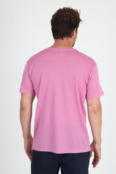 Różowa męska koszulka ze 100% wełny merino Piqué 170 g/m² z krótkim rękawem
