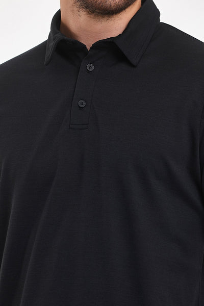 Czarna męska koszulka polo ze 100% wełny merino