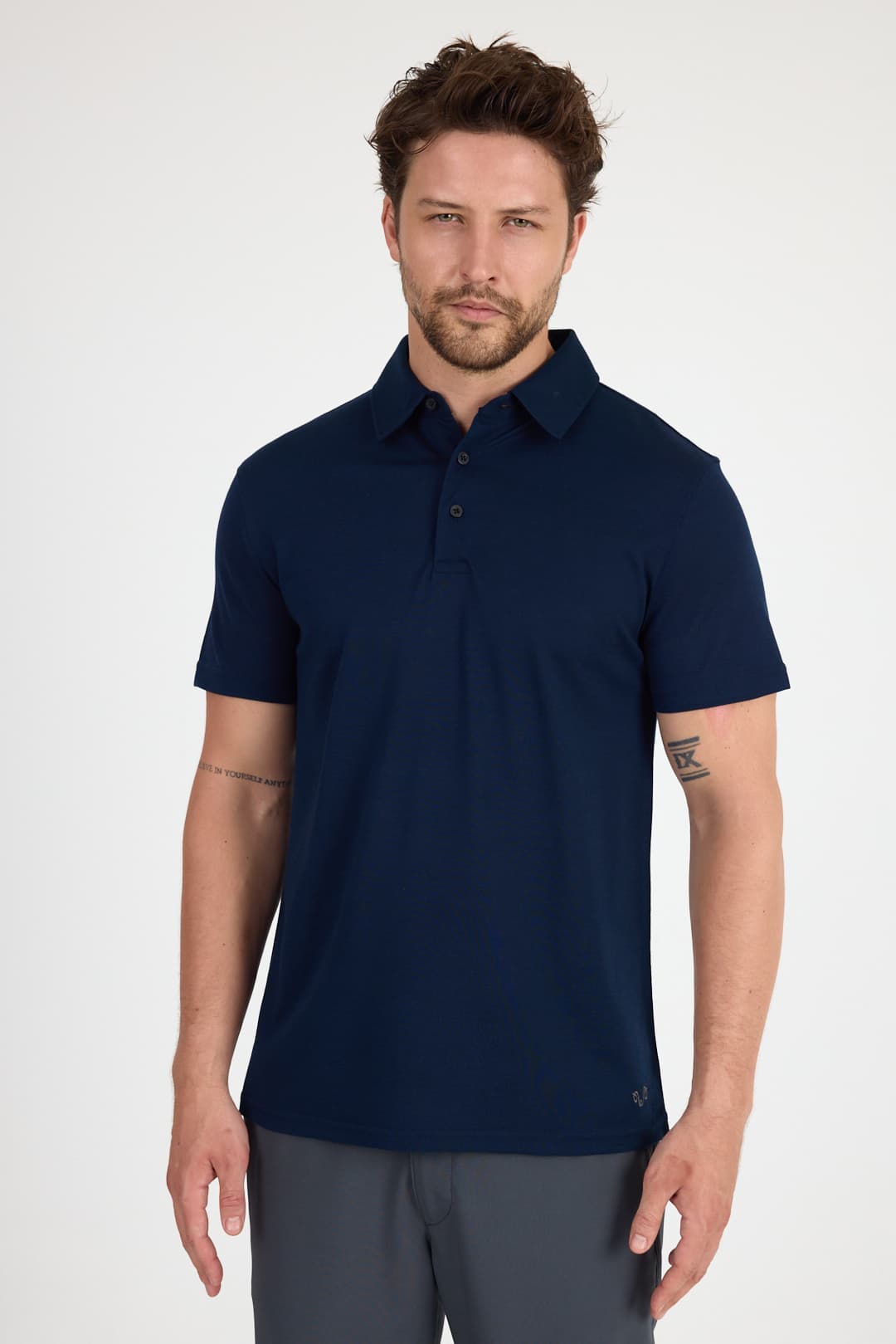 Granatowa męska koszulka polo ze 100% wełny merino