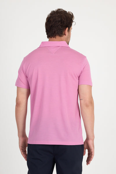 Różowa męska koszulka polo z wełny merino 170 g/m²