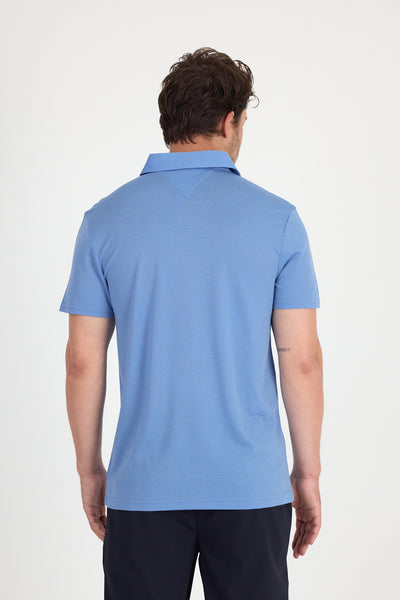 Niebieska koszulka polo męska z wełny merino 170 g/m²