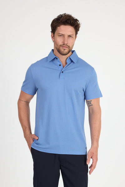 Niebieska męska koszulka polo ze 100% wełny merino