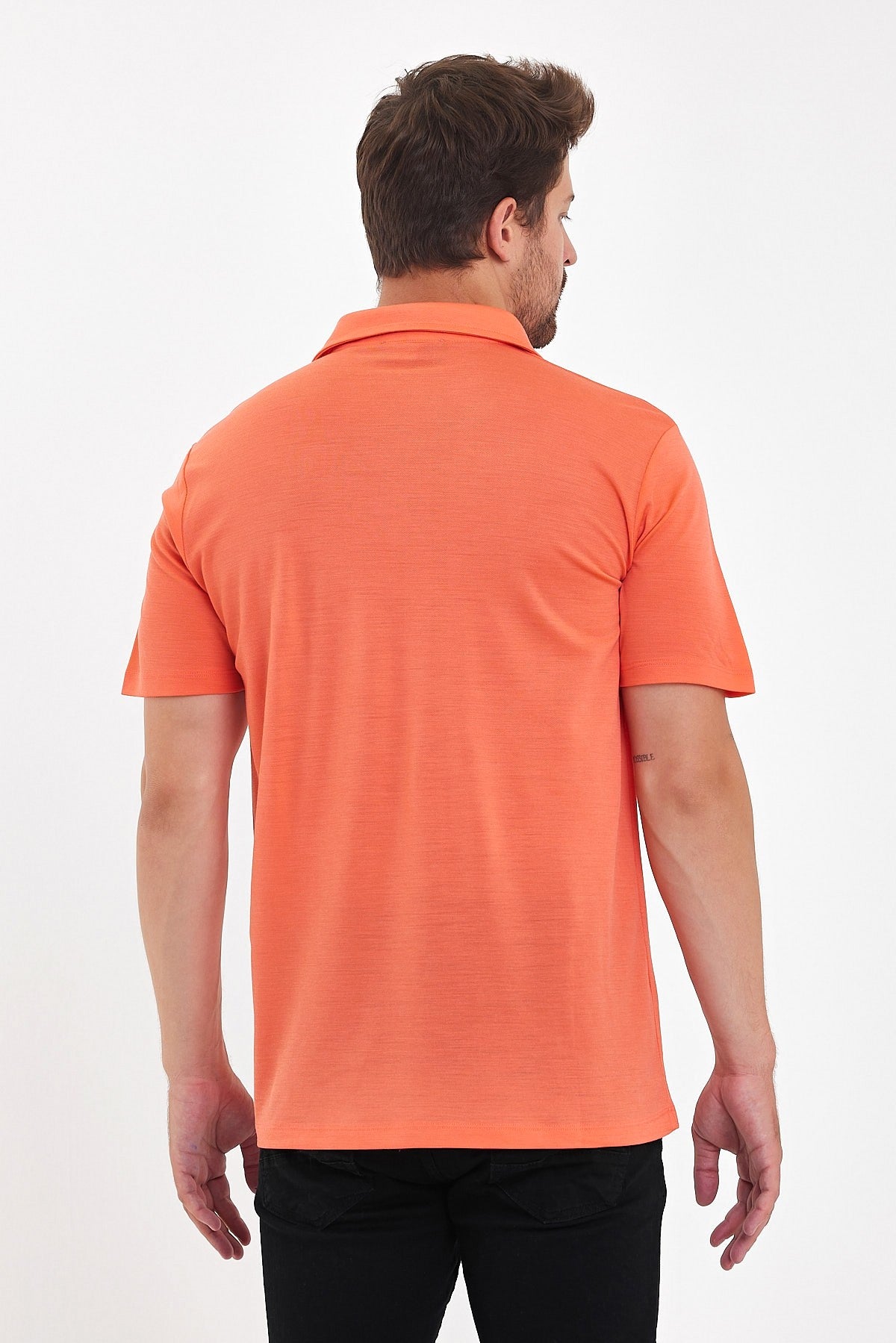 Pomarańczowa męska koszulka polo ze 100% wełny merino