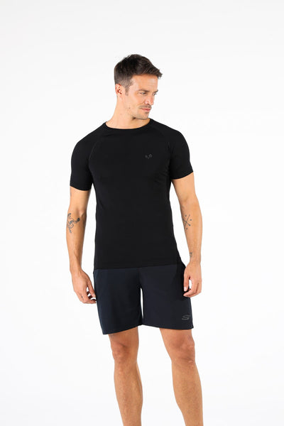 Męska koszulka sportowa z premium wełny merino w kolorze czarnym – Woolona