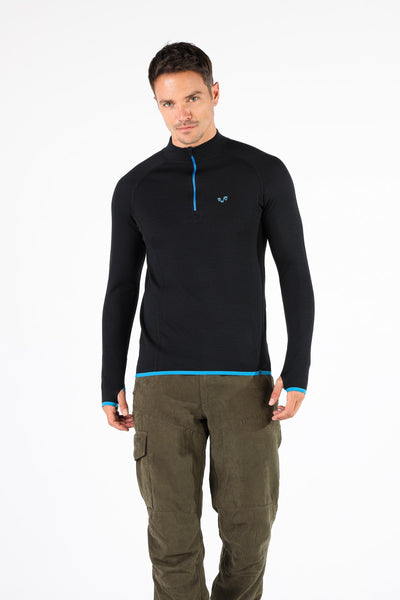 Czarna męska koszulka termoaktywna ze 100% wełny merino 230 g/m² na trekking