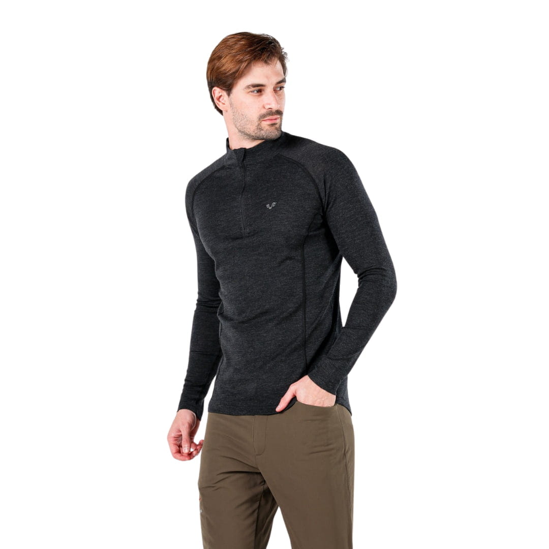 Męska koszulka 100% wełna merino z zamkiem YKK 195 g/m² – antracytowa