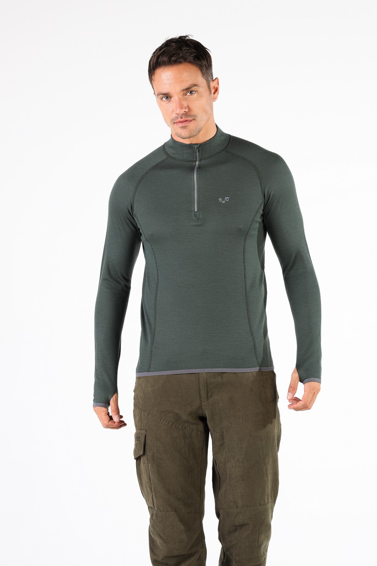 Zielona męska koszulka termoaktywna ze 100% wełny merino 230 g/m² na outdoor