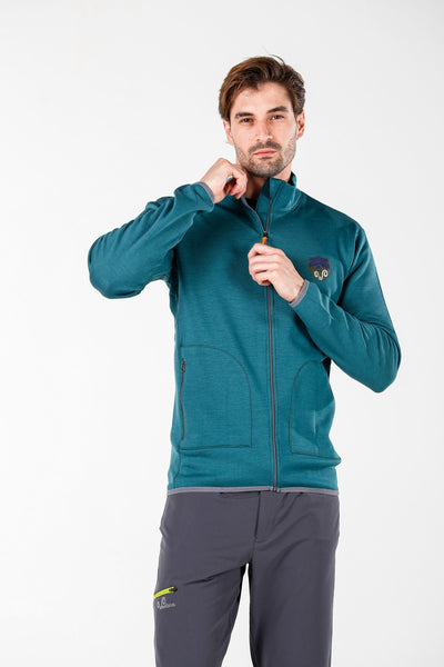 Zielona kurtka męska z wełny merino 260 g/m² z półgolfem i na zamek