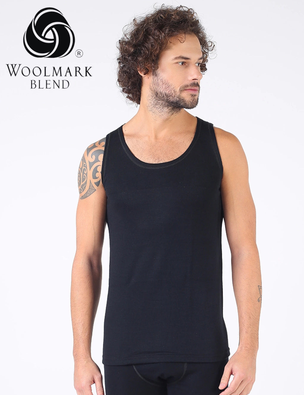 Czarny męski podkoszulek bez rękawów z wełną merino – Woolmark Blend