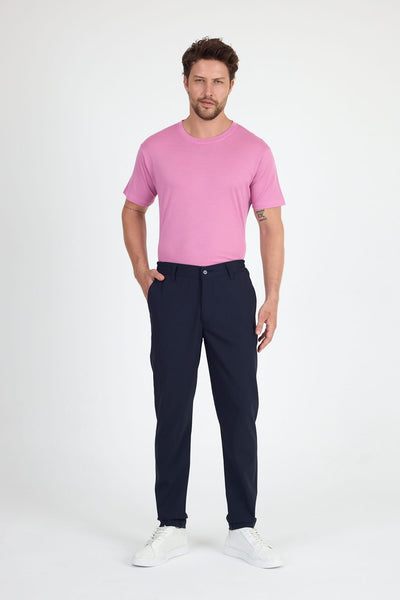 Granatowe męskie spodnie chino z 45% wełny merino