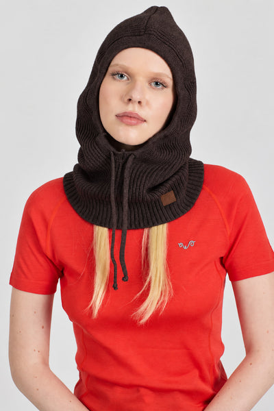 Brązowy komin z kapturem 100% wełny merino