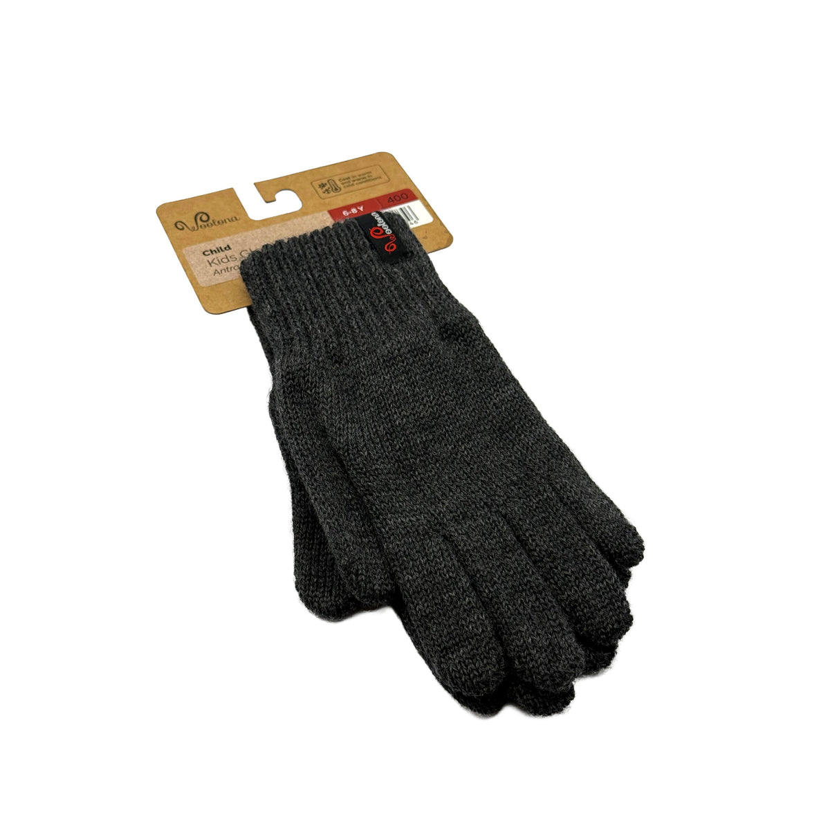 Antracytowe rękawiczki dziecięce ze 100% wełny merino z logo Woolona 