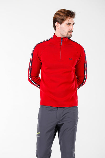 Czerwony gruby męski sweter ze 100% wełny merino