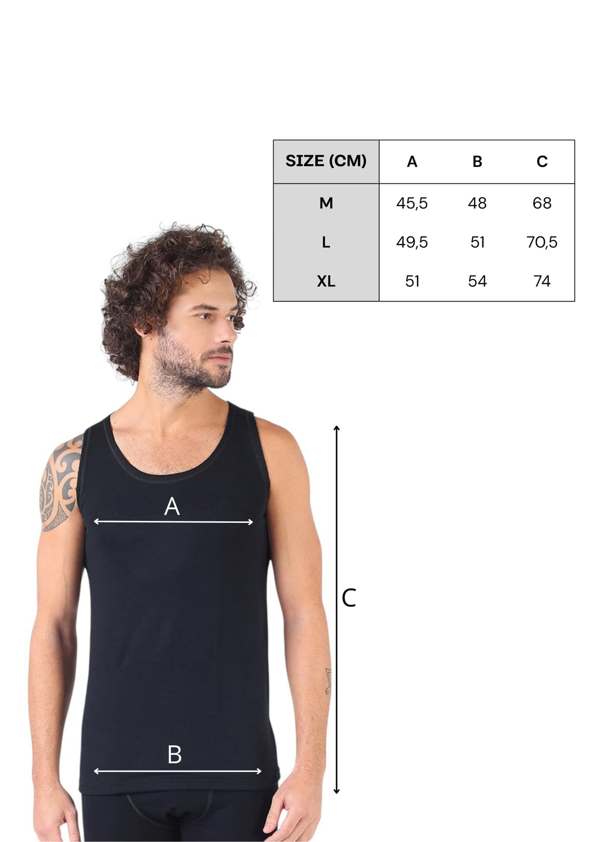 Tabela rozmiarów męskiego podkoszulka z wełną merino – M, L i XL