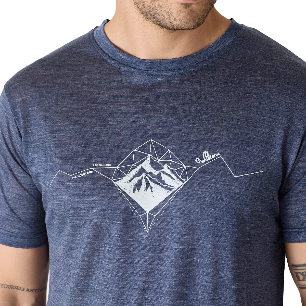 Granatowy męski T-shirt z lyocellu i wełny merino 135 g/m² na trekking