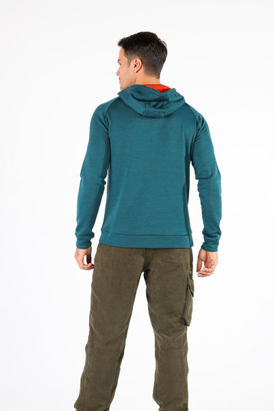 Zielona petrolowa bluza termiczna unisex z kapturem z wełny merino
